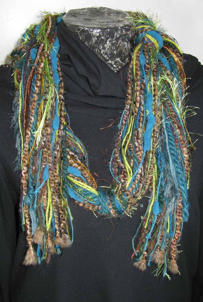 Knotted Fiber Scarf in Turquoise Desert